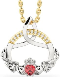 Diamond Ruby Gold Silver Claddagh Celtic Trinity Knot Necklace