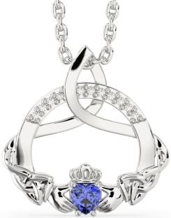 Diamant Saphir Argent Claddagh celtique Trinité Noeud Collier