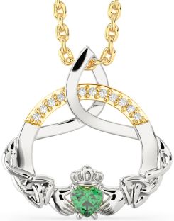 Diamond Emerald Gold Silver Claddagh Celtic Trinity Knot Necklace