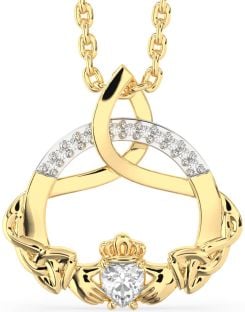 Diamant Goud Claddagh Keltisch Drie-eenheid Knoop Halsketting