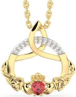 Diamond Ruby Gold Claddagh Celtic Trinity Knot Necklace