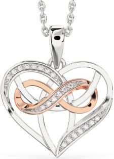 Diamond Rose Gold Silver Celtic Trinity Knot Infinity Heart Necklace