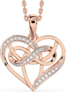 Diamond Rose Gold Silver Celtic Trinity Knot Infinity Heart Necklace