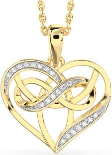 Diamond Gold Silver Celtic Trinity Knot Infinity Heart Necklace