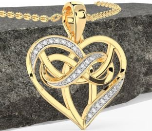 Diamond Gold Silver Celtic Trinity Knot Infinity Heart Necklace