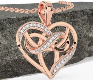Diamond Rose Gold Celtic Trinity Knot Infinity Heart Necklace