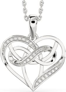 Diamond Silver Celtic Trinity Knot Infinity Heart Necklace