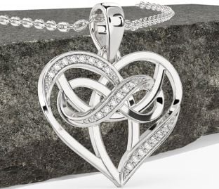 Diamond White Gold Celtic Trinity Knot Infinity Heart Necklace