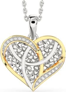 Diamond Gold Silver Heart Celtic Trinity Knot Necklace