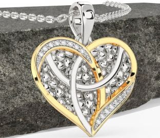 Diamond Gold Silver Heart Celtic Trinity Knot Necklace