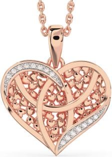 Diamond Rose Gold Silver Heart Celtic Trinity Knot Necklace