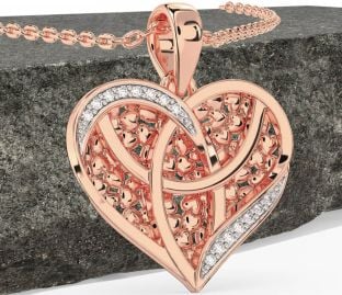 Diamond Rose Gold Silver Heart Celtic Trinity Knot Necklace