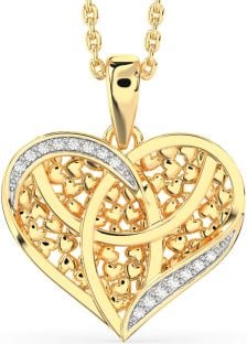 Diamond Gold Silver Heart Celtic Trinity Knot Necklace