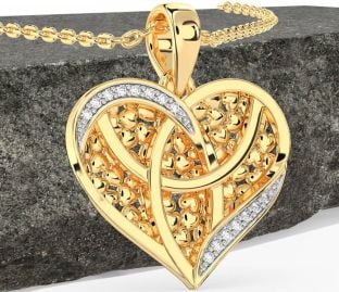 Diamond Gold Silver Heart Celtic Trinity Knot Necklace