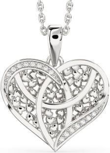 Diamond Silver Heart Celtic Trinity Knot Necklace