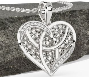 Diamond Silver Heart Celtic Trinity Knot Necklace