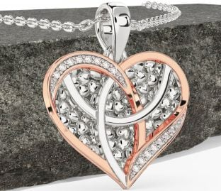 Diamond White Rose Gold Heart Celtic Trinity Knot Necklace