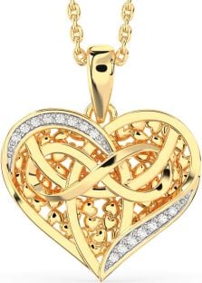 Diamond Gold Silver Celtic Trinity Knot Heart Infinity Necklace