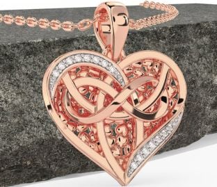 Diamond Rose Gold Celtic Trinity Knot Heart Infinity Necklace