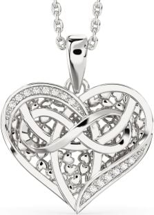 Diamond Silver Celtic Trinity Knot Heart Infinity Necklace