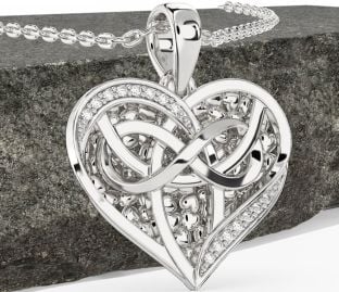 Diamond White Gold Celtic Trinity Knot Heart Infinity Necklace