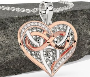 Diamond White Rose Gold Celtic Trinity Knot Heart Infinity Necklace