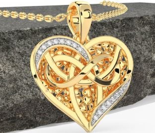 Diamond Gold Celtic Trinity Knot Heart Infinity Necklace