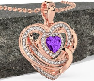 Diamond Amethyst Rose Gold Silver Celtic Heart Necklace