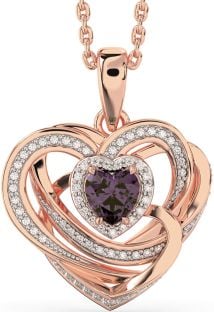 Diamond Alexandrite Rose Gold Silver Celtic Heart Necklace