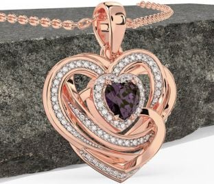 Diamond Alexandrite Rose Gold Silver Celtic Heart Necklace