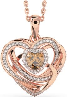 Diamond Citrine Rose Gold Silver Celtic Heart Necklace