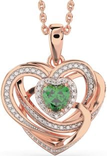 Diamond Emerald Rose Gold Silver Celtic Heart Necklace