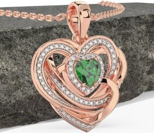Diamond Emerald Rose Gold Silver Celtic Heart Necklace