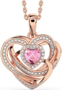 Diamond Pink Tourmaline Rose Gold Silver Celtic Heart Necklace