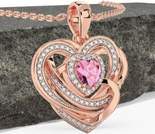 Diamond Pink Tourmaline Rose Gold Silver Celtic Heart Necklace