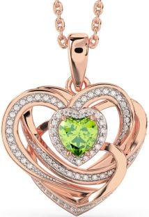 Diamond Peridot Rose Gold Silver Celtic Heart Necklace