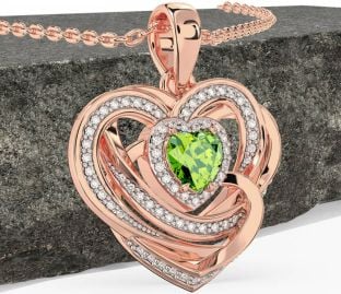 Diamond Peridot Rose Gold Silver Celtic Heart Necklace