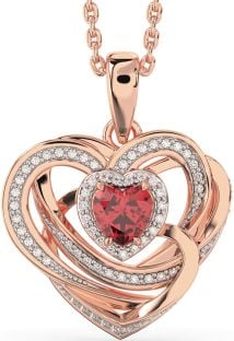 Diamond Ruby Rose Gold Silver Celtic Heart Necklace