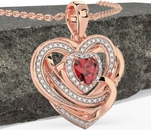 Diamond Ruby Rose Gold Silver Celtic Heart Necklace