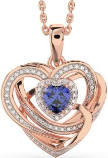 Diamond Sapphire Rose Gold Silver Celtic Heart Necklace