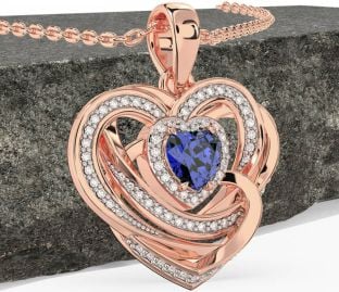 Diamond Sapphire Rose Gold Silver Celtic Heart Necklace