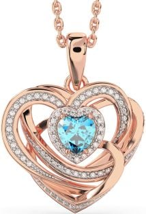 Diamond Topaz Rose Gold Silver Celtic Heart Necklace