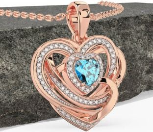 Diamond Topaz Rose Gold Silver Celtic Heart Necklace
