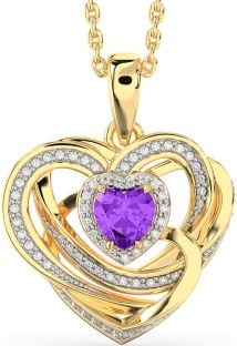 Diamond Amethyst Gold Silver Celtic Heart Necklace