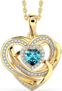 Diamond Aquamarine Gold Silver Celtic Heart Necklace