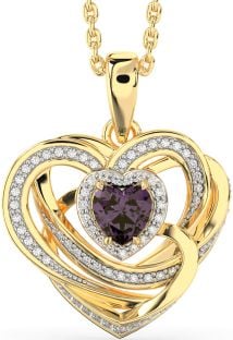 Diamond Alexandrite Gold Silver Celtic Heart Necklace