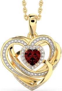 Diamond Garnet Gold Silver Celtic Heart Necklace