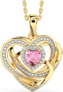 Diamond Pink Tourmaline Gold Silver Celtic Heart Necklace