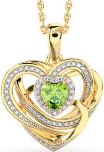 Diamond Peridot Gold Silver Celtic Heart Necklace