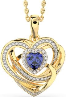 Diamond Sapphire Gold Silver Celtic Heart Necklace